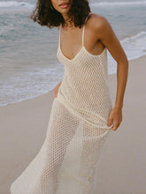 Elegant Crochet Hollow Flared Hem Spaghetti Strap Maxi Dress